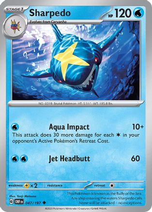 Sharpedo 047  - Reverse Holofoil SV03 Obsidian Flames - Uncommon