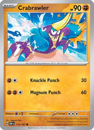 Crabrawler 114  - Reverse Holofoil SV03 Obsidian Flames - Common