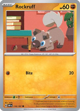 Rockruff 116  - Reverse Holofoil SV03 Obsidian Flames - Common