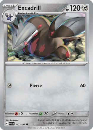 Excadrill 147  - Reverse Holofoil SV03 Obsidian Flames - Uncommon