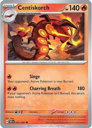 Centiskorch 037  - Reverse Holofoil SV05 Temporal Forces - Uncommon