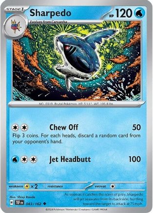 Sharpedo 043  - Reverse Holofoil SV05 Temporal Forces - Uncommon