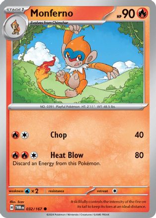 Monferno 032/167  - Reverse Holofoil SV06 Twilight Masquerade - Common
