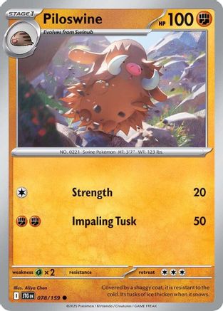Piloswine 078  - Reverse Holofoil SV09 Journey Together - Common