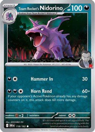Team Rocket's Nidorino 118 - Common Reverse Holo