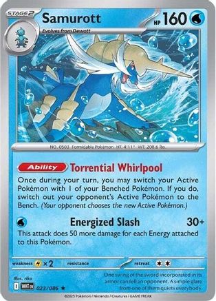 Samurott 023  - Holofoil SV White Flare - Rare