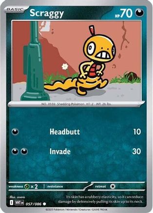 Scraggy 057  - Reverse Holofoil SV White Flare - Common