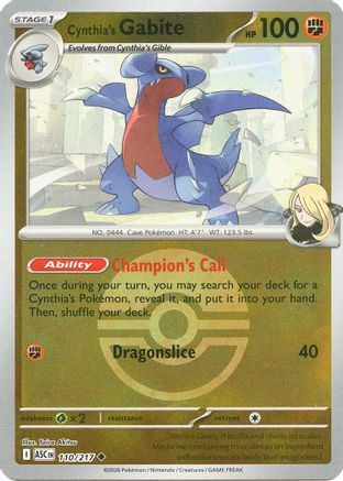 Cynthia's Gabite (Poke Ball) 110 - Uncommon Reverse Holo