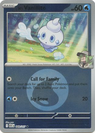 N's Vanillite (Energy Symbol Pattern) 049 - Common Reverse Holo
