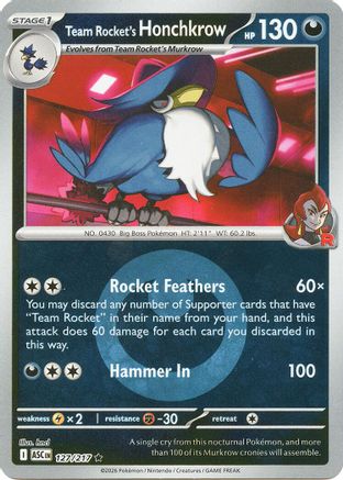 Team Rocket's Honchkrow (Energy Symbol Pattern) 127 - Rare Reverse Holo