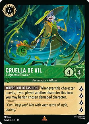Cruella De Vil (Judgmental Traveler) - 92/204 - Rare (Foil)