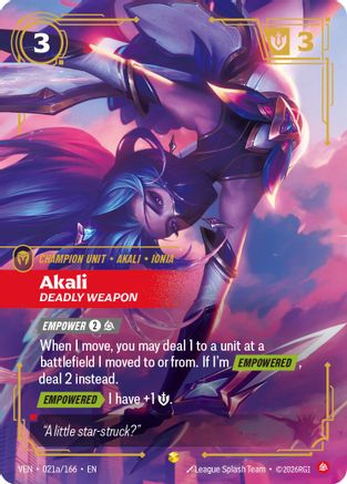 Akali - Deadly Weapon (Alternate Art) - 021a/166 - Showcase