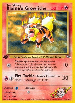 Blaine's Growlithe (35) 035  - Unlimited Gym Heroes - Uncommon