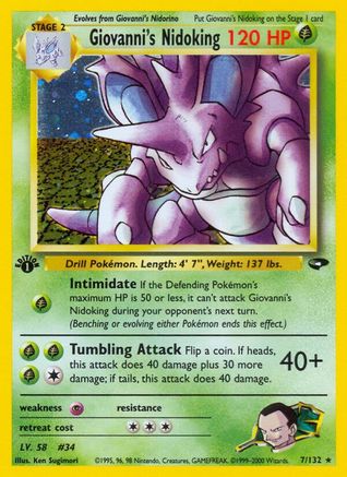 Giovanni's Nidoking 007/132  - Unlimited Holofoil Gym Challenge - Holo Rare