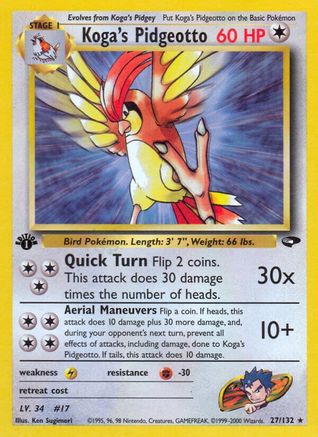 Koga's Pidgeotto 027  - Unlimited Gym Challenge - Rare