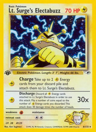 Lt. Surge's Electabuzz (6) 006  - Unlimited Holofoil Gym Heroes - Holo Rare