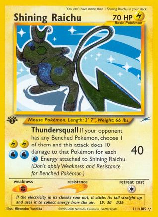 Shining Raichu 111  - Unlimited Holofoil Neo Destiny - Secret Rare