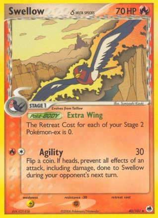 Swellow (Delta Species) - 40/101 - Uncommon - Reverse Holo