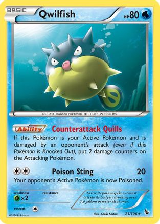 Qwilfish 021  - Reverse Holofoil XY  Flashfire - Rare