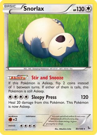 Snorlax 080  - Reverse Holofoil XY  Flashfire - Rare