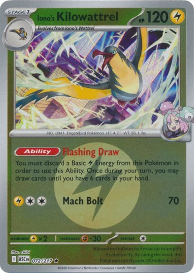 Iono's Kilowattrel (Energy Symbol Pattern) - 072/217 - Rare - Reverse Holo